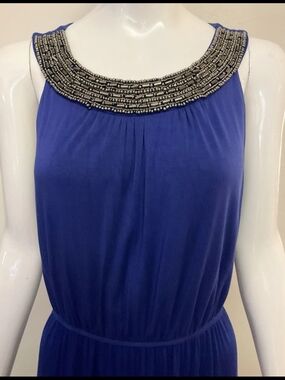 AB Studio Royal Blue Sleeveless Maxi with Beaded Collar Size XL